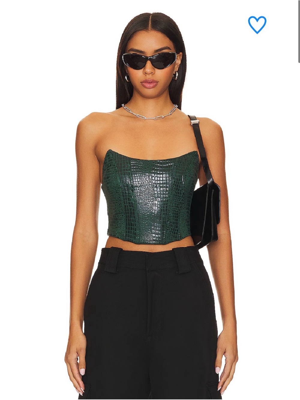 superdown Dark Green Faux Croc Strapless Crop Bustier